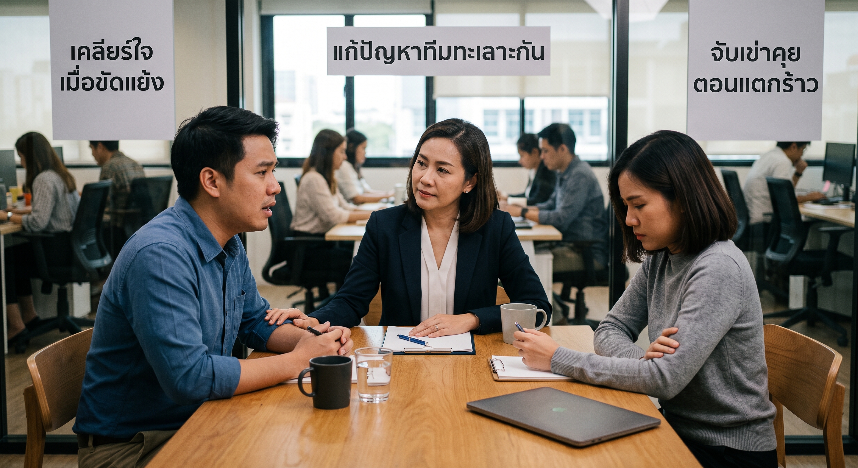 จับเข่าคุยตอนแตกร้าว: วิธีเคลียร์ใจเมื่อลูกน้องสองคนในทีมทะเลาะกันจนทำงานร่วมกันไม่ได้