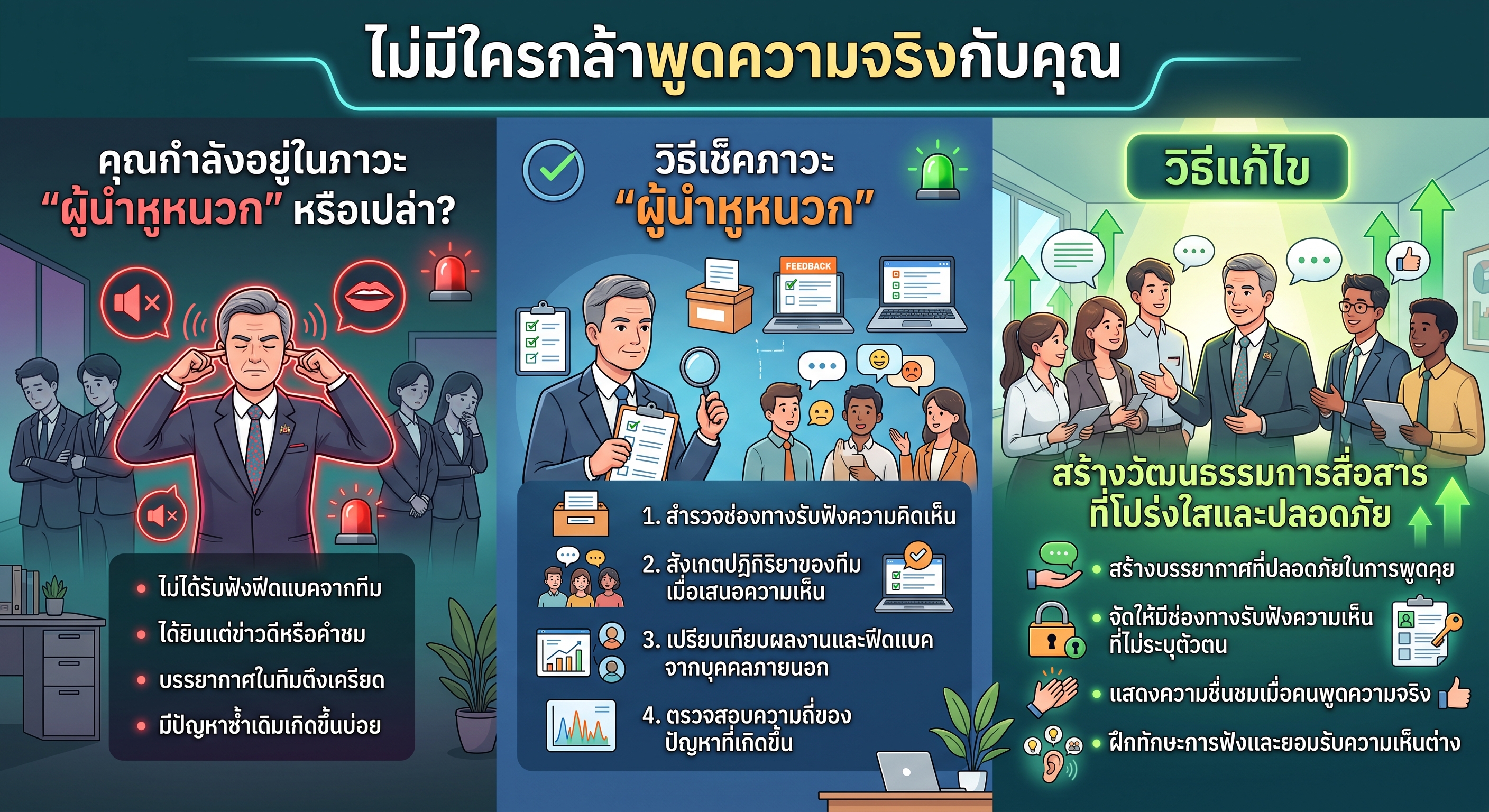 “ไม่มีใครกล้าพูดความจริงกับคุณ” วิธีเช็คว่าคุณกำลังอยู่ในภาวะ “ผู้นำหูหนวก” หรือเปล่า และจะแก้อย่างไร?