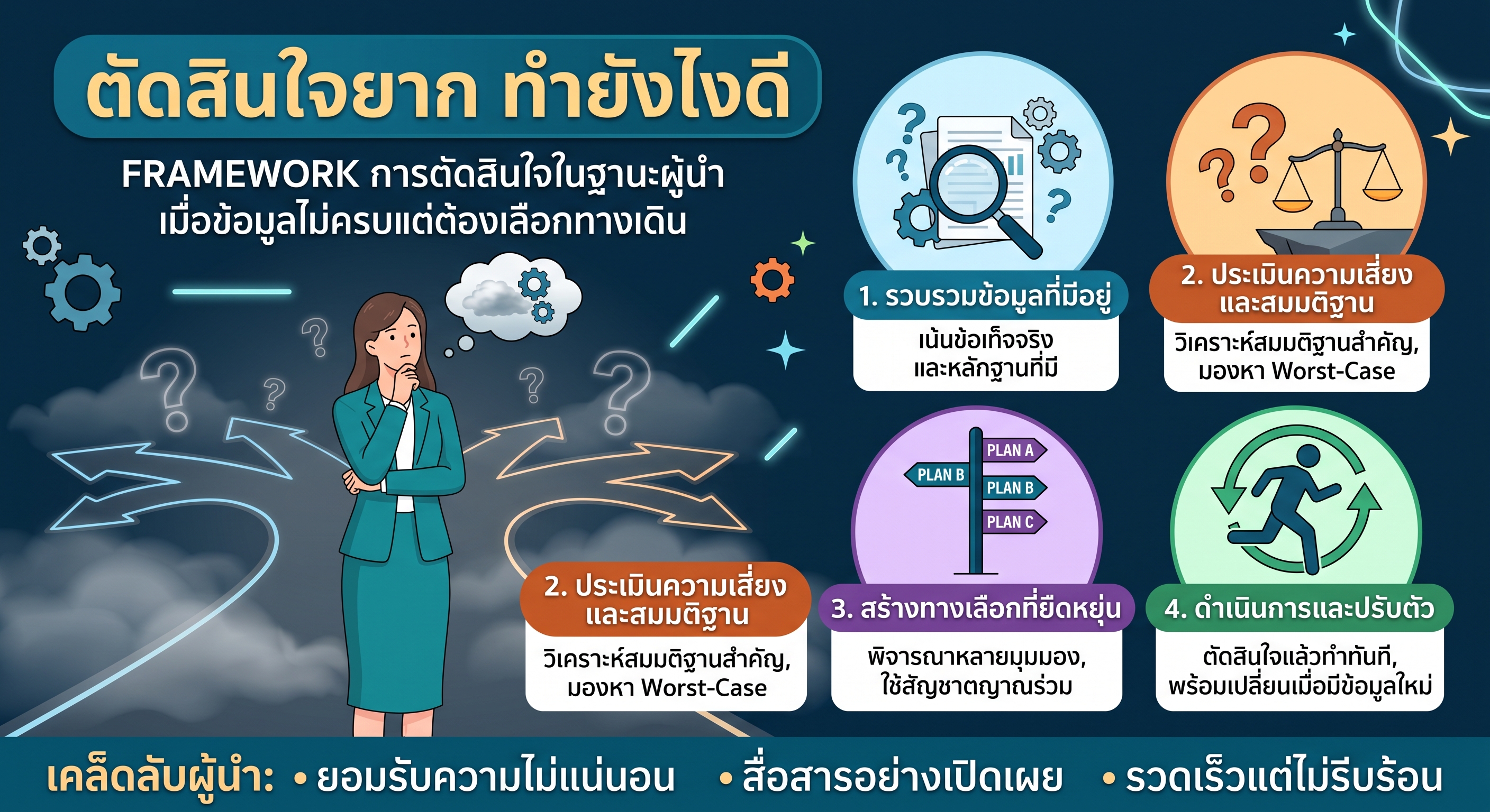 “ตัดสินใจยาก ทำยังไงดี?” Framework การตัดสินใจในฐานะผู้นำ เมื่อข้อมูลไม่ครบแต่ต้องเลือกทางเดิน